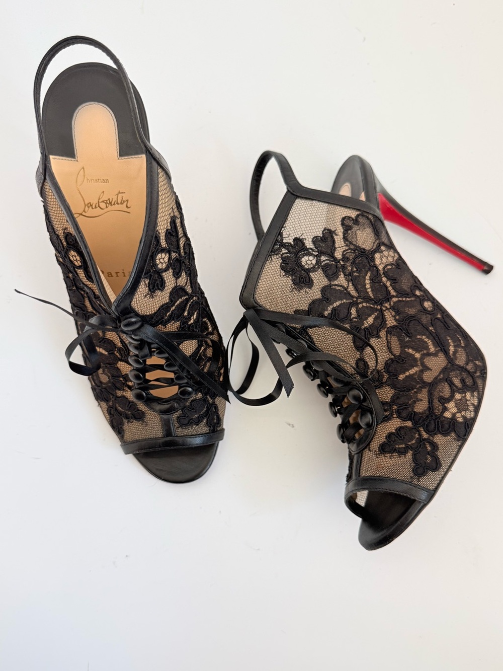 Christian Louboutin Mariee A Colmar 100 Black Lace Corset Heels Sandals 40